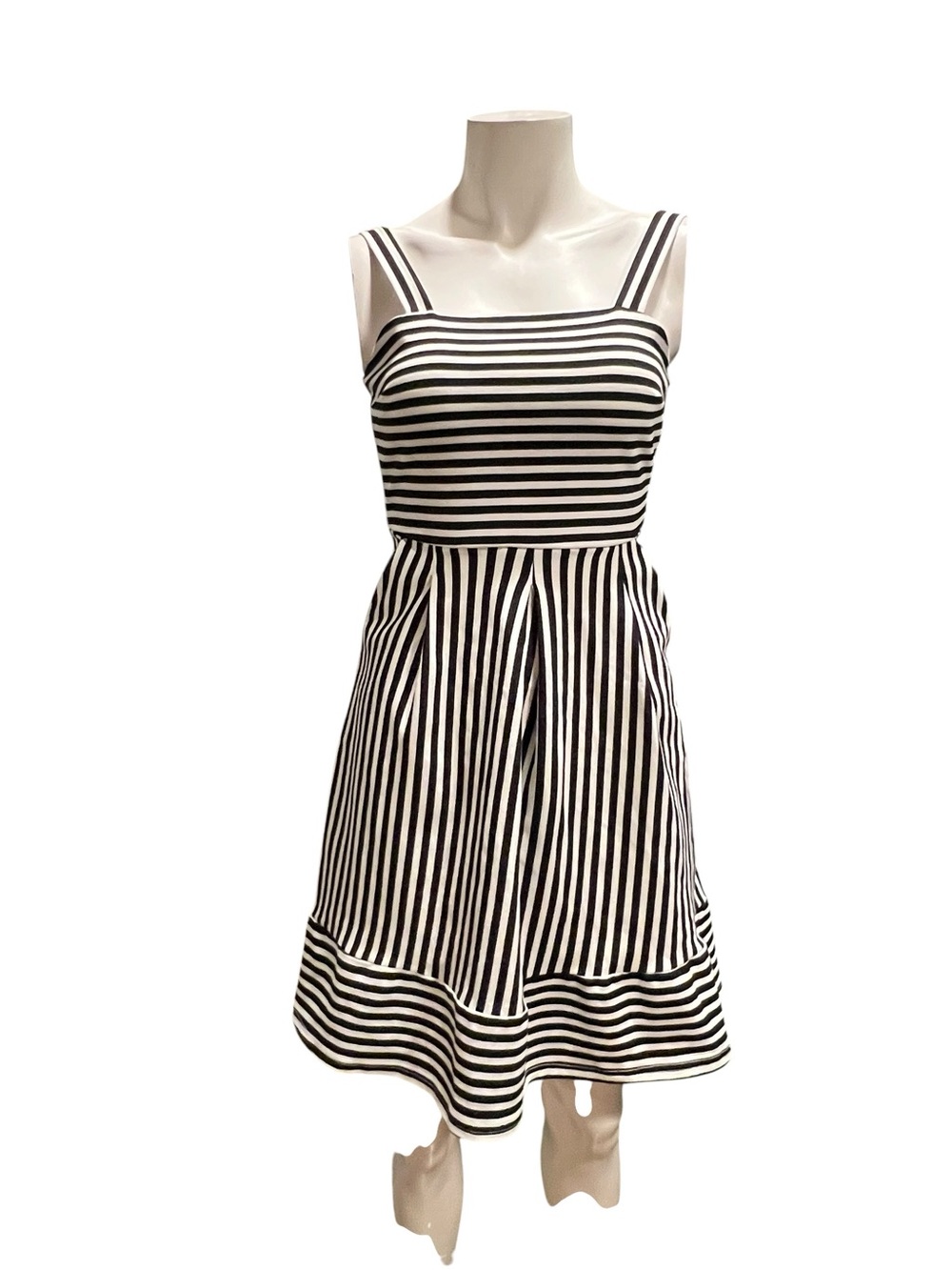 Brixon Ivy Black and White Striped Sleeveless Fit-and-Flare Mini Dress